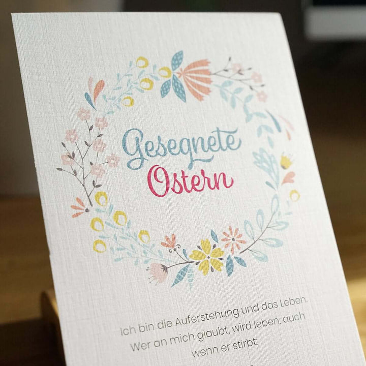 Osterkarte "Gesegnete Ostern" mit Bibelvers · A6 · hochwertiges Leinenpapier – Aus Gnade