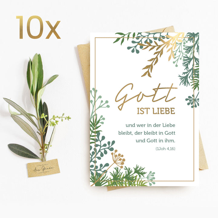 Postkarte "Gott ist Liebe" · A6 · mit Gold veredelt – Aus Gnade