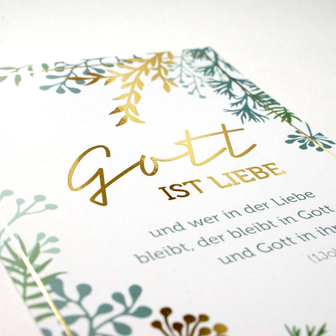 Postkarte "Gott ist Liebe" · A6 · mit Gold veredelt – Aus Gnade