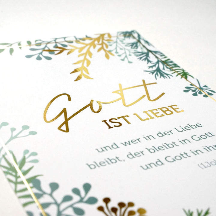 Postkarte "Gott ist Liebe" · A6 · mit Gold veredelt – Aus Gnade