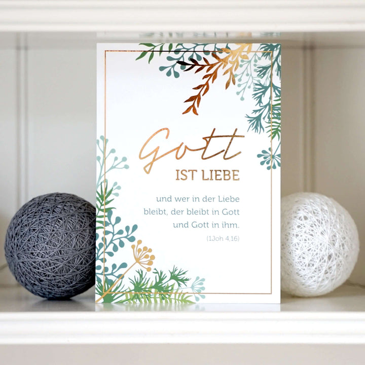 Postkarte "Gott ist Liebe" · A6 · mit Gold veredelt – Aus Gnade