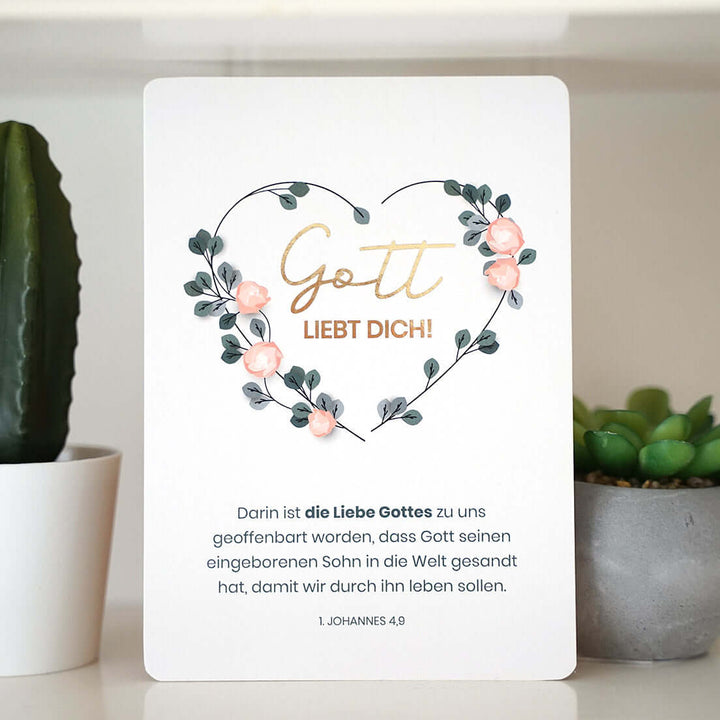 Postkarte "Gott liebt dich!" mit Bibelvers · A6 · mit Gold veredelt – Aus Gnade