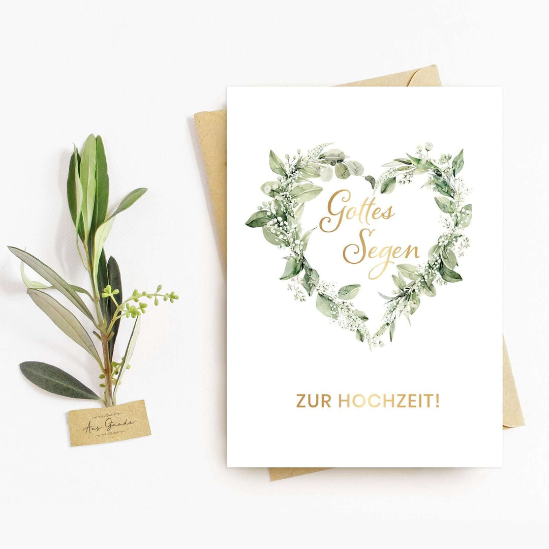 Klappkarte "Gottes Segen zur Hochzeit!" mit Bibelvers · A6 · mit Gold veredelt – Aus Gnade