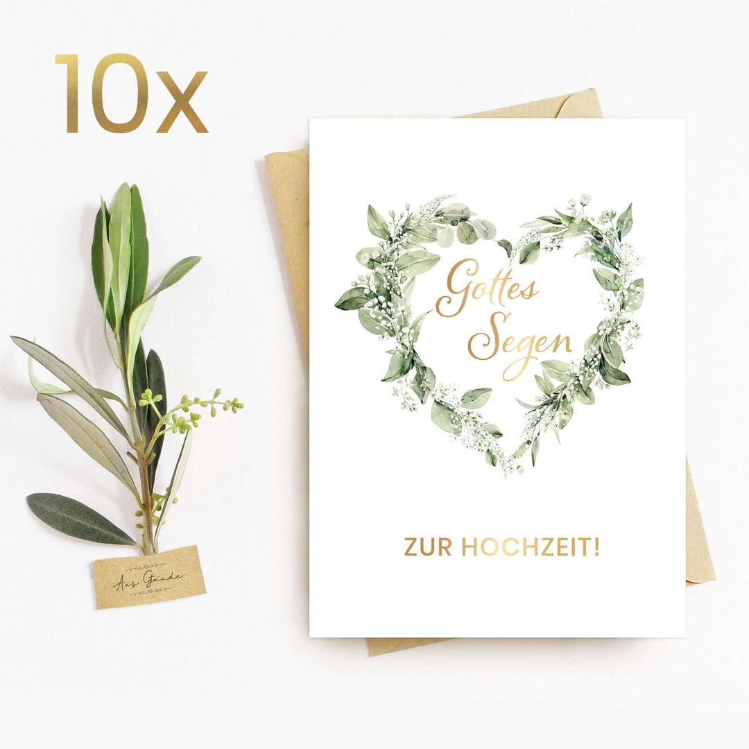 Klappkarte "Gottes Segen zur Hochzeit!" mit Bibelvers · A6 · mit Gold veredelt – Aus Gnade