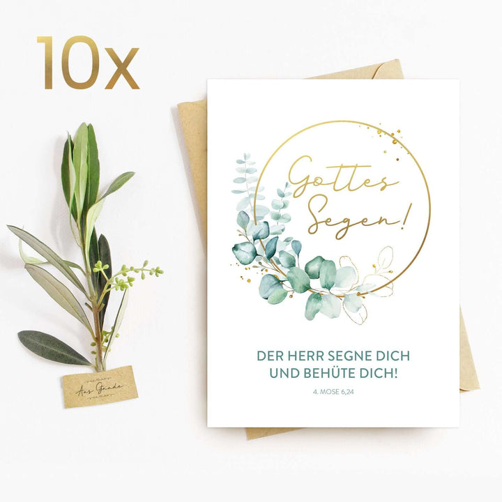 Postkarte "Gottes Segen!" · Bibelvers zum Geburtstag, zur Hochzeit · A6 · mit Gold veredelt – Aus Gnade