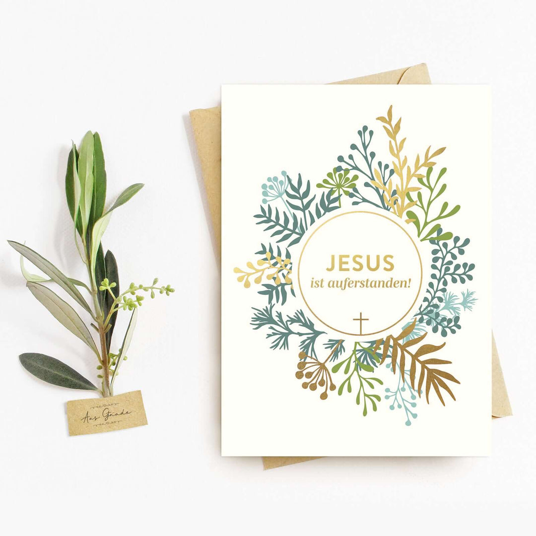 Osterkarte "Jesus ist auferstanden!" · A6 · mit Gold veredelt – Aus Gnade