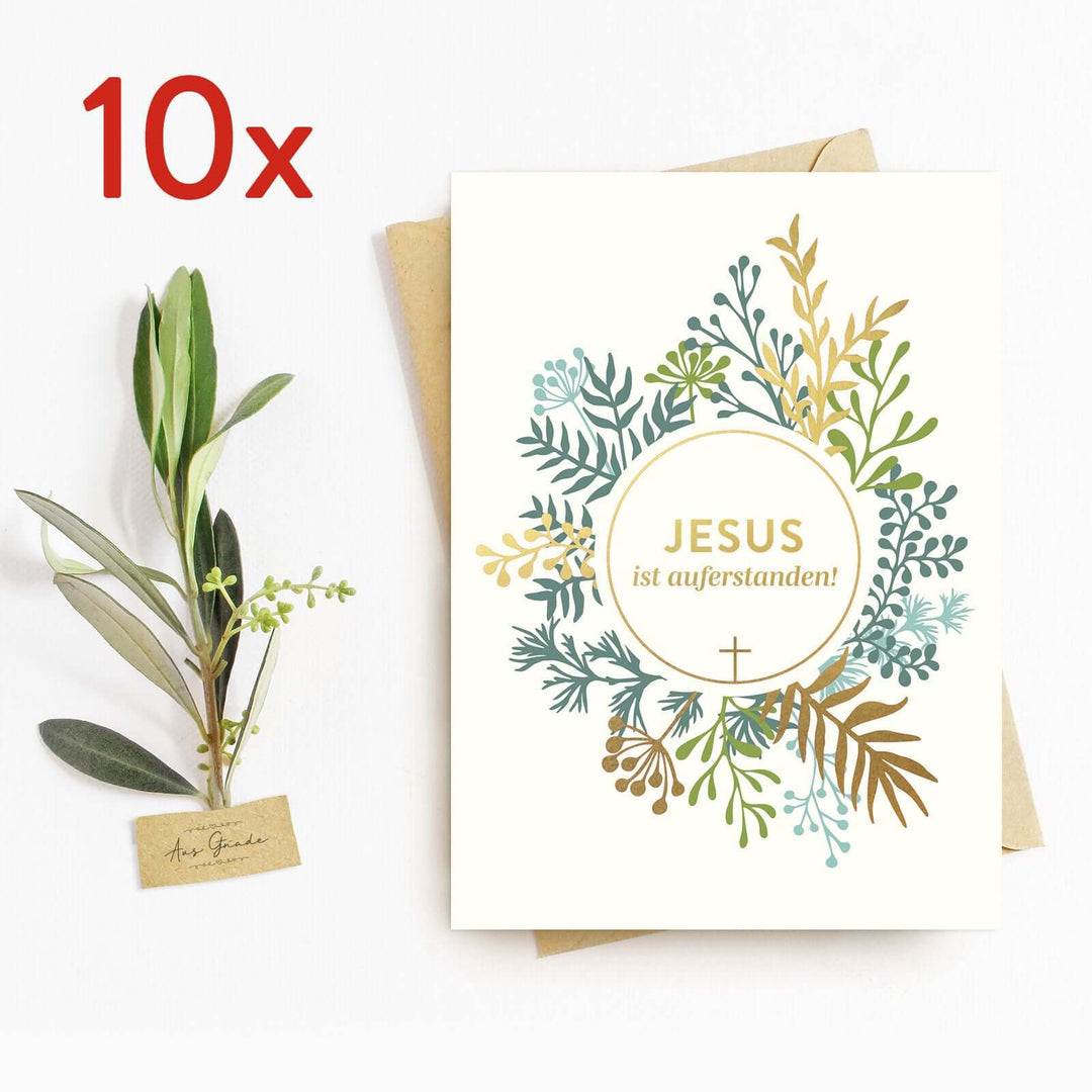 Osterkarte "Jesus ist auferstanden!" · A6 · mit Gold veredelt – Aus Gnade