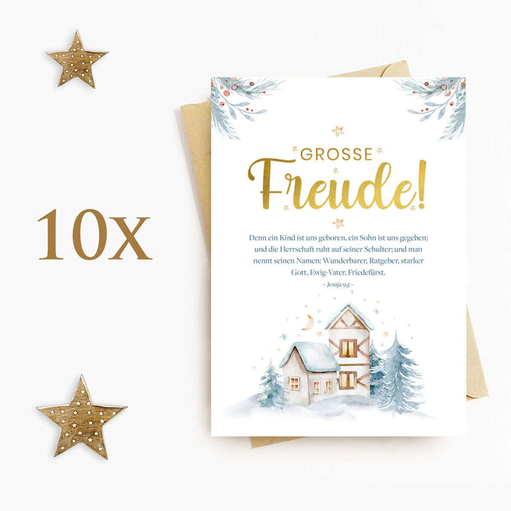 Weihnachtskarte "Große Freude!" mit Bibelvers · A6 · mit Gold veredelt – Aus Gnade