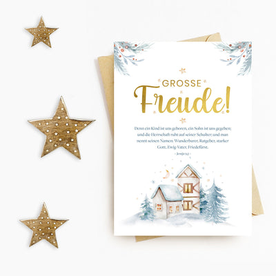 Weihnachtskarte "Große Freude!" mit Bibelvers · A6 · mit Gold veredelt – Aus Gnade