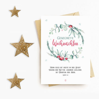 Weihnachtskarte "Gesegnete Weihnachten" mit Bibelvers · A6 · hochwertiges Leinenpapier – Aus Gnade