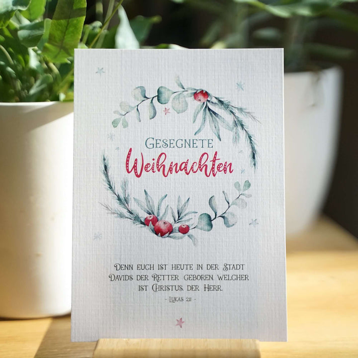 Weihnachtskarte "Gesegnete Weihnachten" mit Bibelvers · A6 · hochwertiges Leinenpapier – Aus Gnade