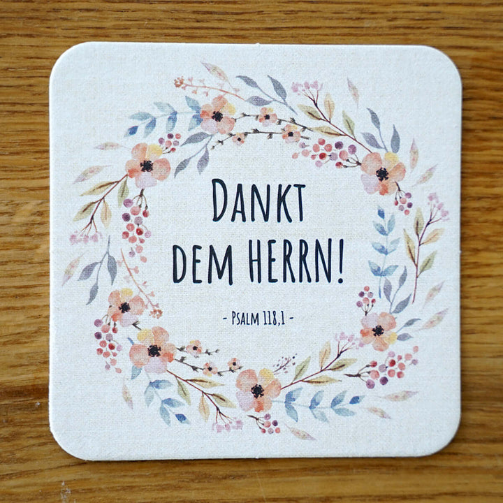 Tassenuntersetzer "Dankt dem Herrn!" · Pappe – Aus Gnade