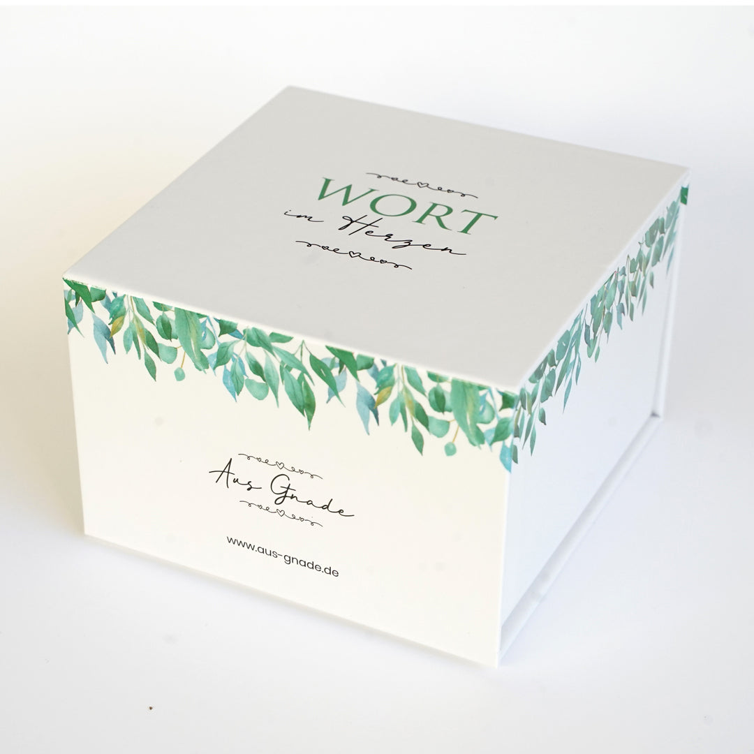 Wort im Herzen · Basis-Set + Aufbewahrungsbox · Bibelverse – Aus Gnade