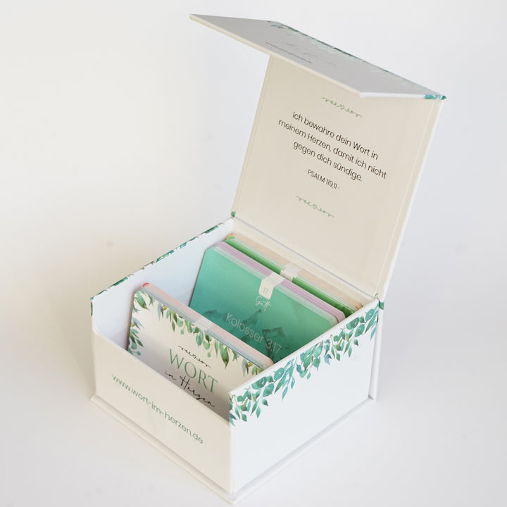 Wort im Herzen · Basis-Set + Aufbewahrungsbox · Bibelverse – Aus Gnade