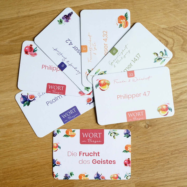 Wort im Herzen · "Die Frucht des Geistes" + Aufbewahrungsbox · Bibelverse – Aus Gnade
