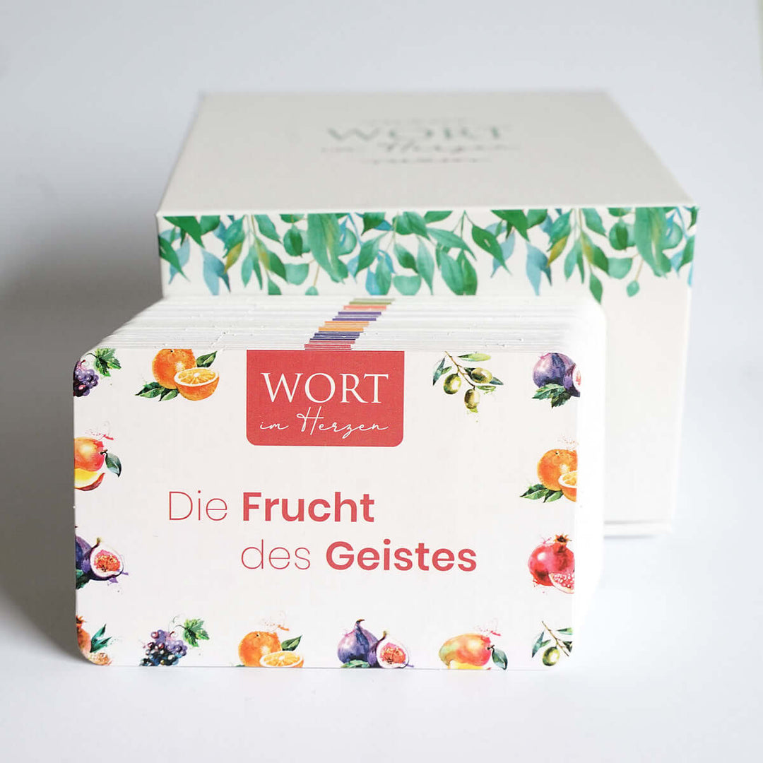 Wort im Herzen · "Die Frucht des Geistes" + Aufbewahrungsbox · Bibelverse – Aus Gnade