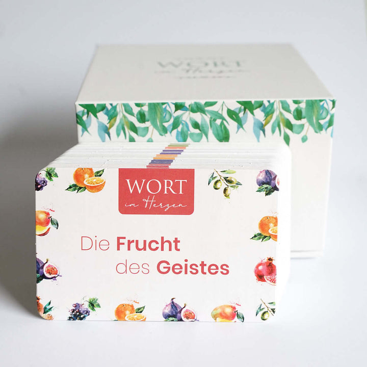 Wort im Herzen · "Die Frucht des Geistes" + Aufbewahrungsbox · Bibelverse – Aus Gnade