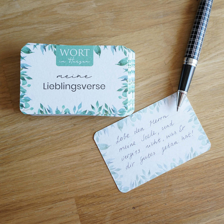 Wort im Herzen "Meine Lieblingsverse" · 48 Lernkarten · Blanko & Beschreibbar – Aus Gnade