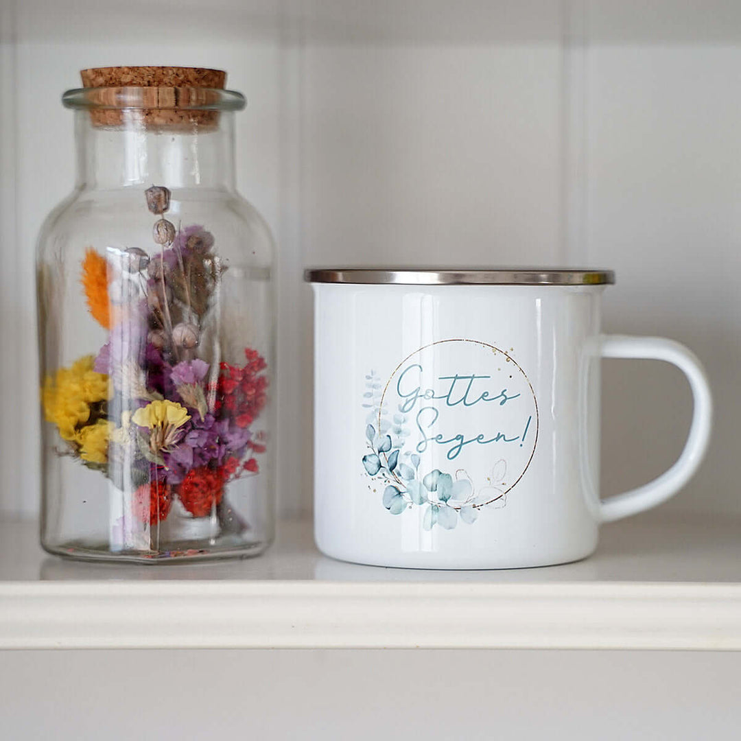 Tasse "Gottes Segen!" Bibelvers · Emaille Becher – Aus Gnade