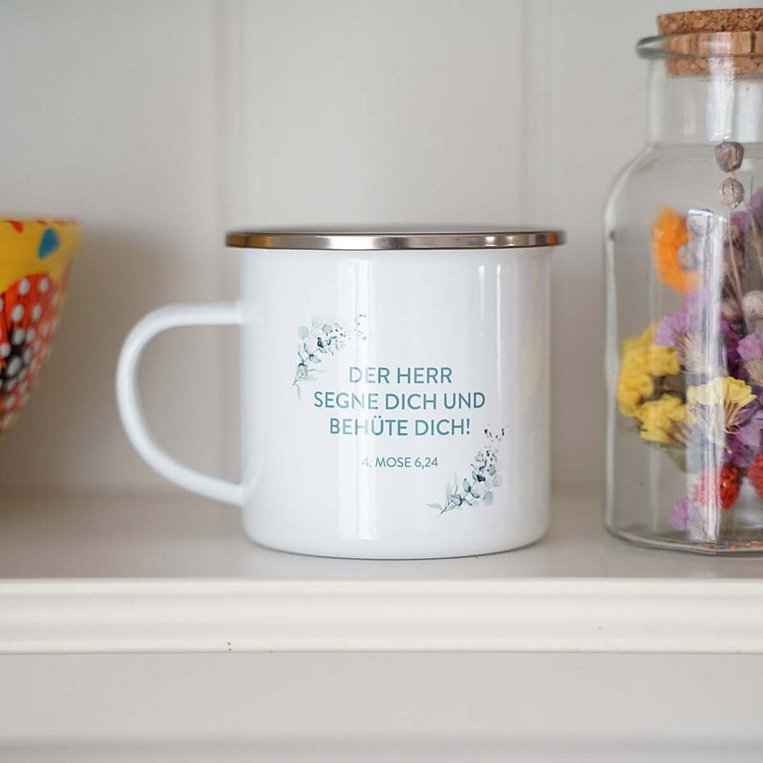 Tasse "Gottes Segen!" Bibelvers · Emaille Becher – Aus Gnade