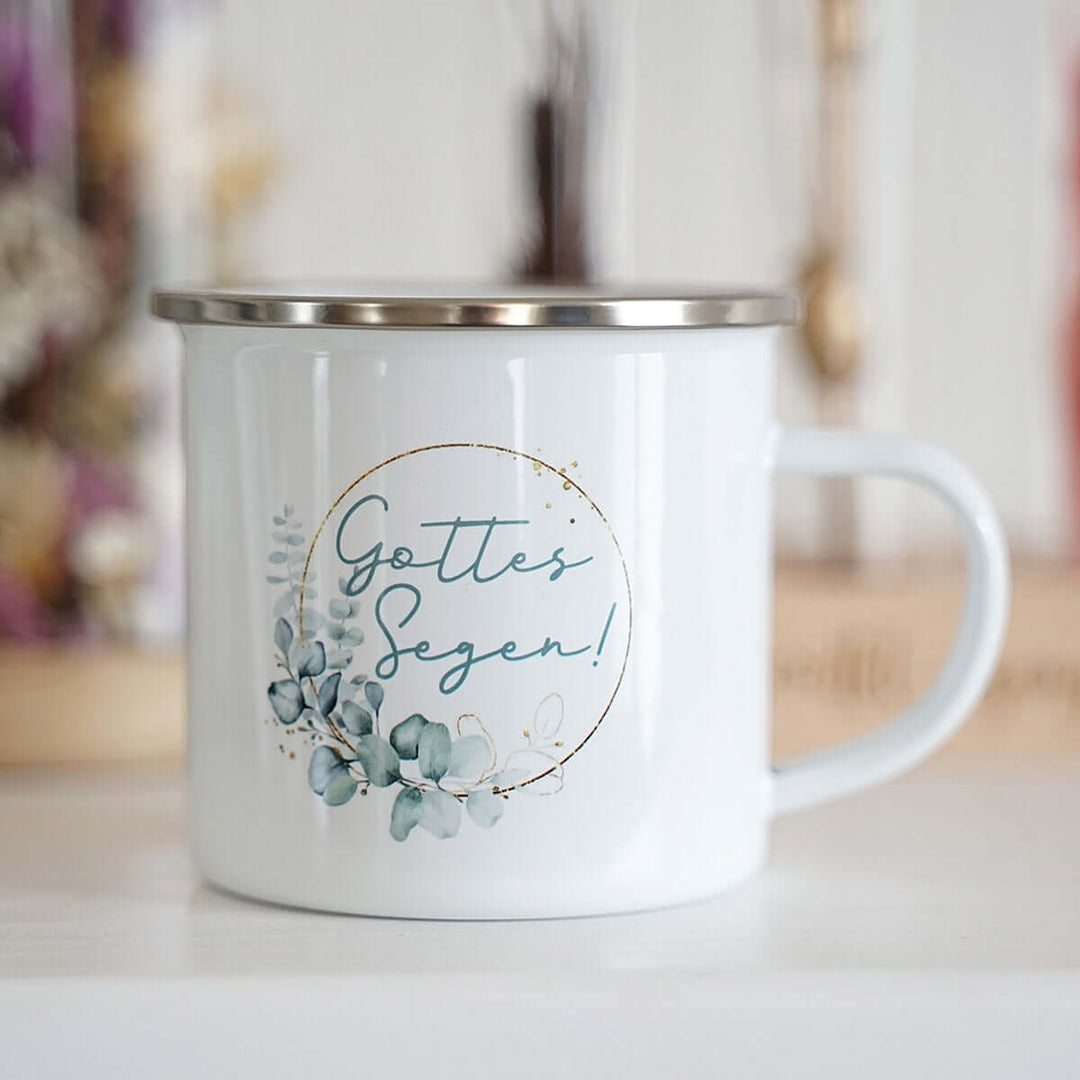 Tasse "Gottes Segen!" Bibelvers · Emaille Becher – Aus Gnade