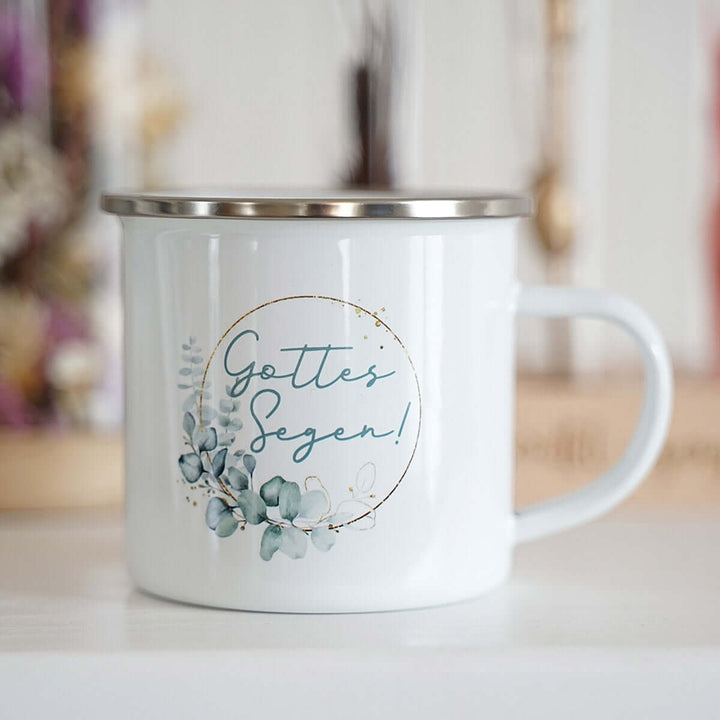 Tasse "Gottes Segen!" Bibelvers · Emaille Becher – Aus Gnade