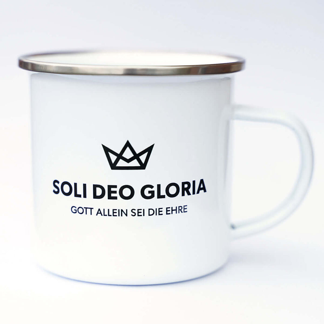 Tasse "Soli Deo Gloria" · Gott allein sei die Ehre · Emaille Becher – Aus Gnade