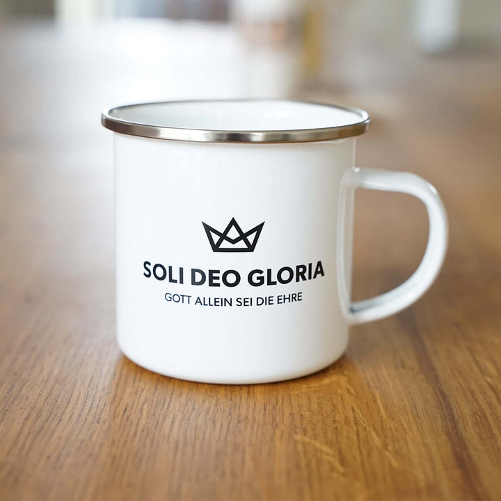 Tasse "Soli Deo Gloria" · Gott allein sei die Ehre · Emaille Becher – Aus Gnade