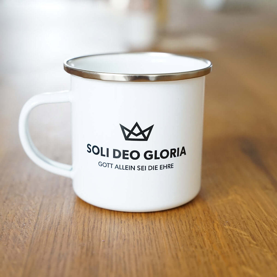 Tasse "Soli Deo Gloria" · Gott allein sei die Ehre · Emaille Becher – Aus Gnade