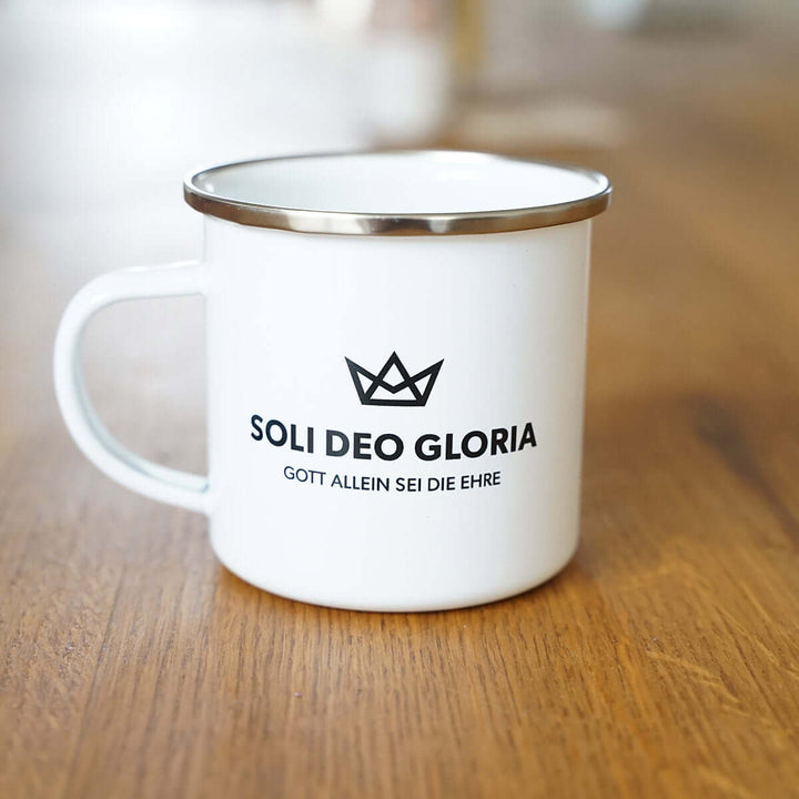 Tasse "Soli Deo Gloria" · Gott allein sei die Ehre · Emaille Becher – Aus Gnade