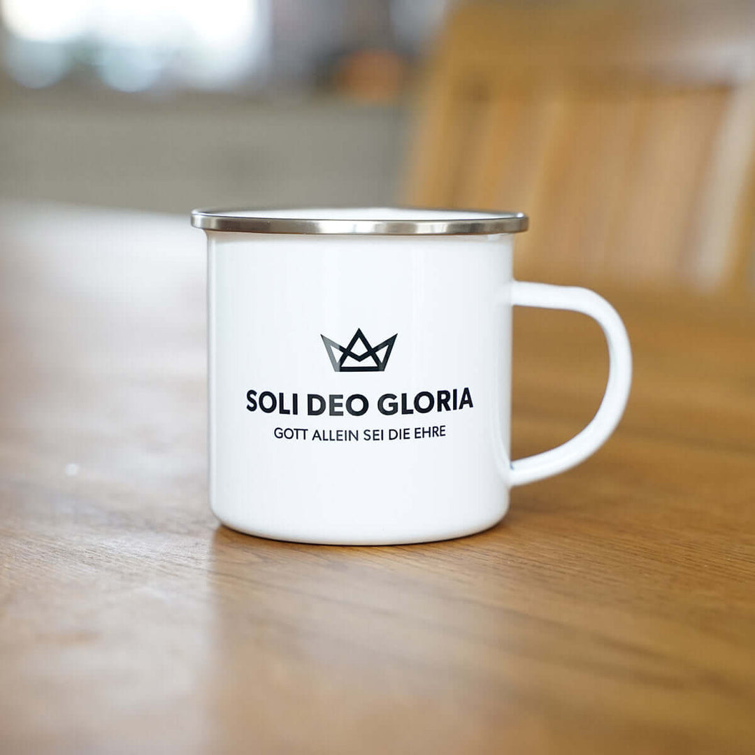 Tasse "Soli Deo Gloria" · Gott allein sei die Ehre · Emaille Becher – Aus Gnade