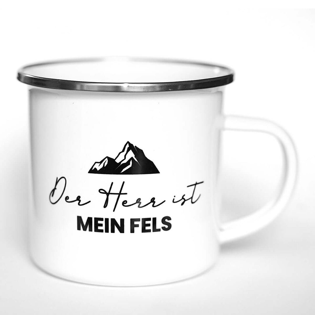 Tasse "Der HERR ist mein Fels" Bibelvers · Emaille Becher – Aus Gnade