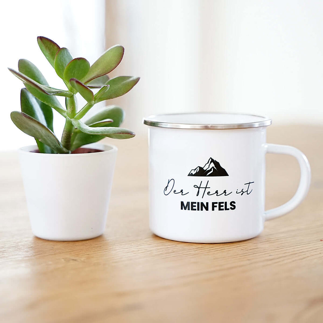Tasse "Der HERR ist mein Fels" Bibelvers · Emaille Becher – Aus Gnade