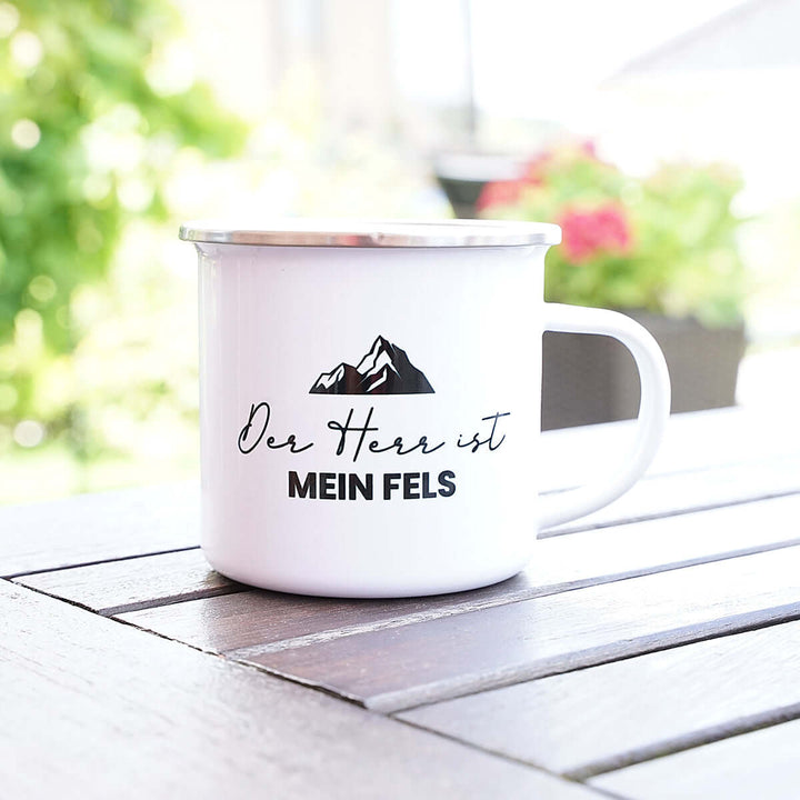 Tasse "Der HERR ist mein Fels" Bibelvers · Emaille Becher – Aus Gnade