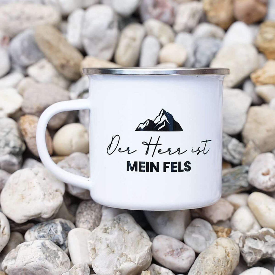 Tasse "Der HERR ist mein Fels" Bibelvers · Emaille Becher – Aus Gnade