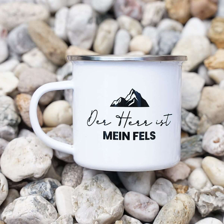 Tasse "Der HERR ist mein Fels" Bibelvers · Emaille Becher – Aus Gnade
