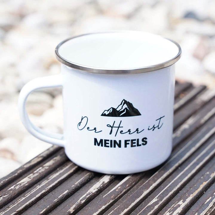 Tasse "Der HERR ist mein Fels" Bibelvers · Emaille Becher – Aus Gnade