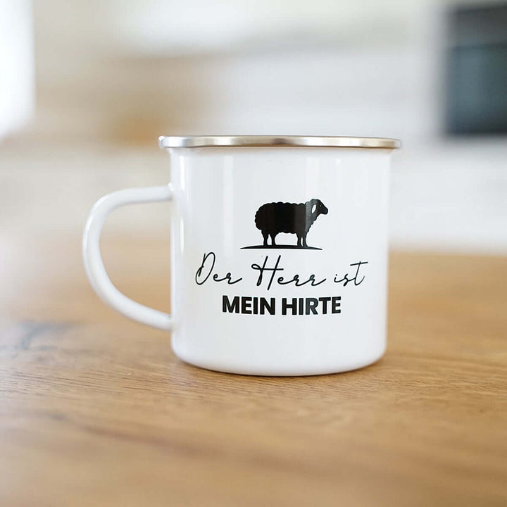 Tasse "Der HERR ist mein Hirte" Bibelvers · Psalm 23 · Emaille – Aus Gnade