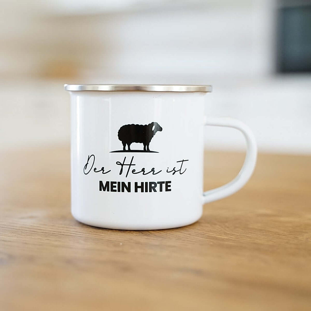 Tasse "Der HERR ist mein Hirte" Bibelvers · Psalm 23 · Emaille – Aus Gnade
