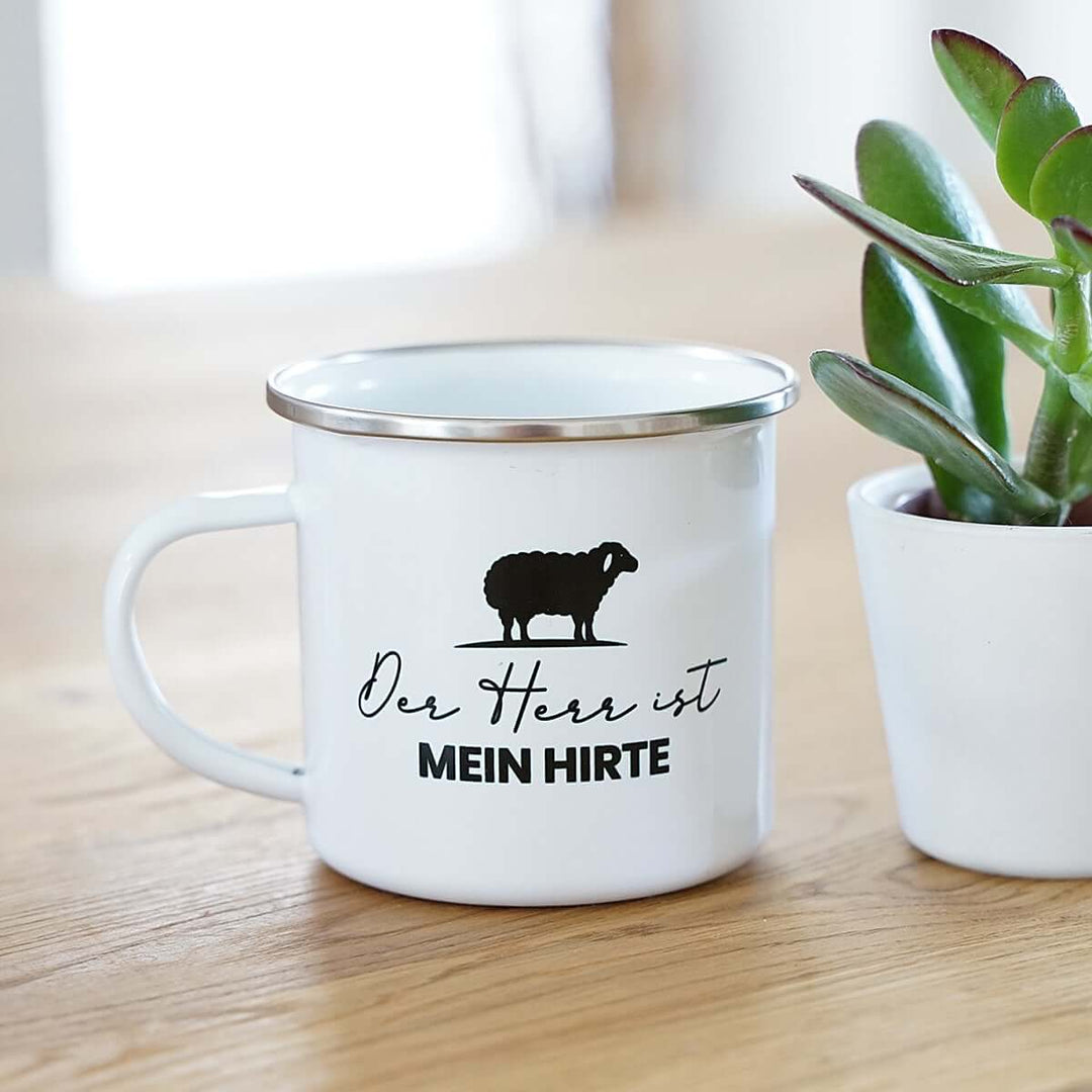 Tasse "Der HERR ist mein Hirte" Bibelvers · Psalm 23 · Emaille – Aus Gnade